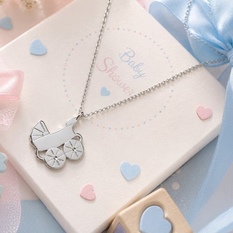 Srebrny naszyjnik wózek Baby Shower narodziny na prezent srebro 925 LAPRII
