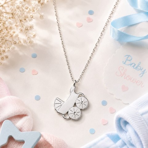 Srebrny naszyjnik wózek Baby Shower narodziny na prezent srebro 925 LAPRII