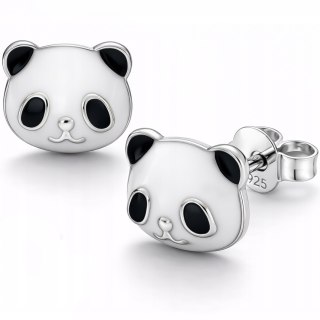 Srebrne kolczyki Panda emalia sztyft dziecięce srebro 925 na prezent LAPRII