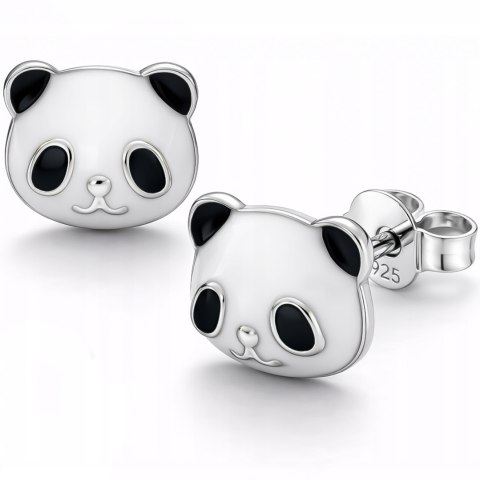 Srebrne kolczyki Panda emalia sztyft dziecięce srebro 925 na prezent LAPRII