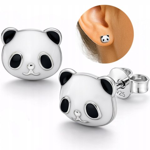 Srebrne kolczyki Panda emalia sztyft dziecięce srebro 925 na prezent LAPRII