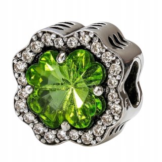 Srebrny koralik charms beads Koniczynka zielone cyrkonie srebro 925 LAPRII