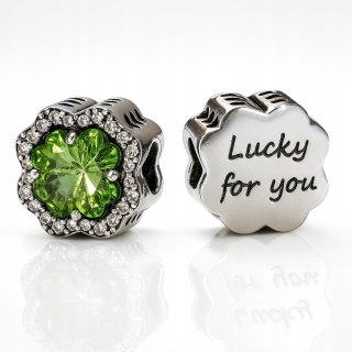 Srebrny koralik charms beads Koniczynka zielone cyrkonie srebro 925 LAPRII