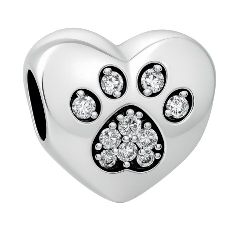 Srebrny koralik charms beads Psia Kocia łapka cyrkonie srebro 925 LAPRII