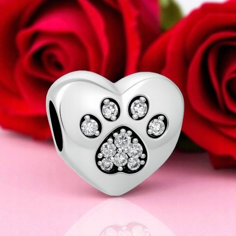 Srebrny koralik charms beads Psia Kocia łapka cyrkonie srebro 925 LAPRII