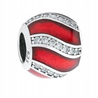 Srebrny koralik charms beads czerwona kulka cyrkonie srebro 925 LAPRII