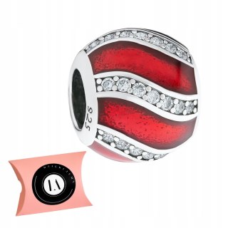 Srebrny koralik charms beads czerwona kulka cyrkonie srebro 925 LAPRII