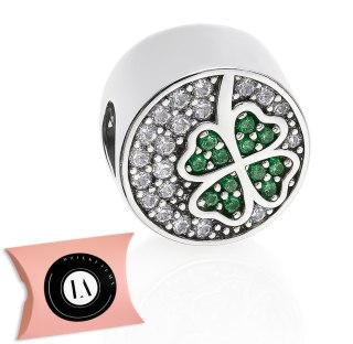 Srebrny koralik charms beads modułowa cyrkonie koniczynka srebro 925 LAPRII