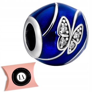 Srebrny koralik charms beads modułowa motyl cyrkonie srebro 925 LAPRII