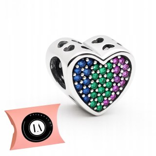 Srebrny koralik charms beads modułowa serce cyrkonie srebro 925 LAPRII