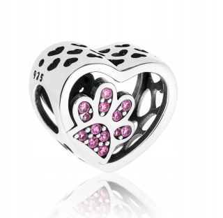 Srebrny koralik charms beads zawieszka modułowa serce łapa srebro925 LAPRII