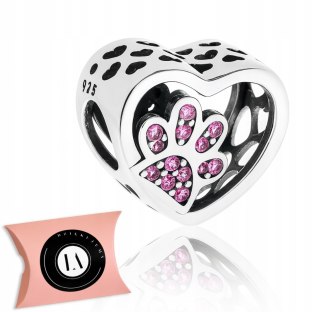 Srebrny koralik charms beads zawieszka modułowa serce łapa srebro925 LAPRII