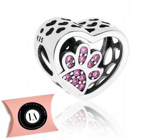 Srebrny koralik charms beads zawieszka modułowa serce łapa srebro925 LAPRII