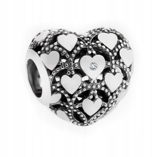 Srebrny koralik charms beads zawieszka modułowa serce srebro 925 LAPRII