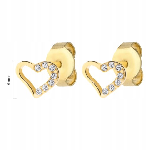 Złote kolczyki serca serduszka cyrkonie sztyft wkrętki złoto pr 585 LAPRII